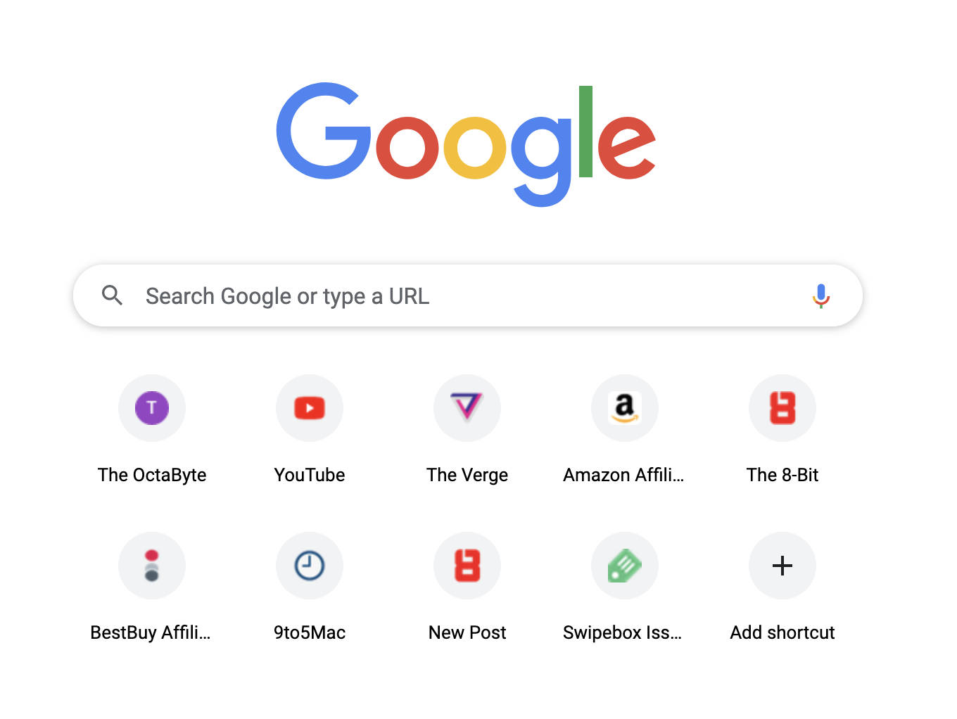Chrome's Homepage elements including the colossal Google logo, the Omnibox, and frequently visited website thumbnails.