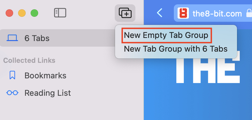 New Empty Tab Group in Safari.